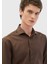Kahverengi Düz Casual Fit Dokuma Casual Ipek Karışımlı Gömlek 4