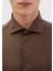 Kahverengi Düz Casual Fit Dokuma Casual Ipek Karışımlı Gömlek 5