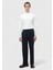 Lacivert Çizgili Dokuma Loose Fit Casual Pantolon 1
