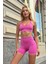 Prime FIT - Pembe Yüksek Bel Seamless Push-Up Toparlayıcı Şort Tayt 5