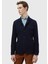 Lacivert Düz Shirt Shoulder Slim Fit %100 Yün Örme Ceket 1