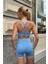 Prime FIT - Mavi Yüksek Bel Seamless Push-Up Toparlayıcı Şort Tayt 4