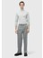 Açık Gri Desenli Dokuma Loose Fit Casual Yün Karışımlı Pantolon 1