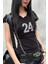 Siyah Ters Dikiş 24 Number Gotik Harajuku Kısa Kollu Crop 1