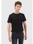 Siyah Düz Bisiklet Yaka %100 Pamuk T-Shirt 1