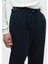 Lacivert Çizgili Dokuma Loose Fit Casual Pantolon 4