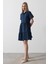 Kısa Kol Düğmeli Elbise - Indigo 2