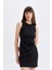Bodycon Vücuda Oturan Bisiklet Yaka Drapeli Basic Düz Kolsuz Mini Siyah Elbise D3065AX24AU 7