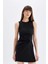 Bodycon Vücuda Oturan Bisiklet Yaka Drapeli Basic Düz Kolsuz Mini Siyah Elbise D3065AX24AU 9