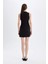 Bodycon Vücuda Oturan Bisiklet Yaka Drapeli Basic Düz Kolsuz Mini Siyah Elbise D3065AX24AU 12
