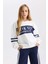 Kız Çocuk Oversize Geniş Kalıp Bisiklet Yaka Baskılı Sweatshirt D3806A824WN 10