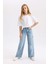 Kız Çocuk Wide Leg Kargo Cepli Geniş Bol Paça Jean Pantolon D3718A824WN 15