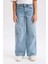 Kız Çocuk Wide Leg Kargo Cepli Geniş Bol Paça Jean Pantolon D3718A824WN 17