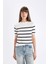 Regular Fit Bisiklet Yaka Çizgili Kısa Kollu Triko Kazak D3301AX24AU 8