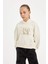 Kız Çocuk Ekru Oversize Geniş Kalıp Kapüşonlu İşlemeli Sweatshirt D2885A824WN 10