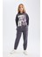 Kız Çocuk 2'li Takım Kapüşonlu Baskılı Sweatshirt Beli Lastikli Jogger Eşofman Altı D4057A824WN 9