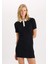A Kesim Polo Yaka Basic Düz Ribana Görünümlü Viskon Kısa Kollu Mini Elbise 7