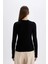 Regular Fit Bisiklet Yaka Saç Örgülü Düğmeli Siyah Triko Kazak X7713AZ24WN 11