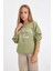 Kız Çocuk Yeşil Relax Fit Bisiklet Yaka Baskılı Sweatshirt 9