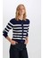 Regular Fit Çizgili Bisiklet Yaka Düğmeli Triko Hırka A2138AX24WN 11