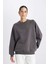 Oversize Geniş Kalıp Bisiklet Yaka Kalın Basic Düz Sweatshirt V2697AZ24WN 9