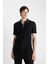 Slim Fit Dar Kesim Polo Yaka Kısa Kollu Fitilli Kaşkorse Yarım Fermuarlı Siyah Tişört D3948AX24SM 7