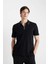 Slim Fit Dar Kesim Polo Yaka Kısa Kollu Fitilli Kaşkorse Yarım Fermuarlı Siyah Tişört D3948AX24SM 9
