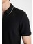 Slim Fit Dar Kesim Polo Yaka Kısa Kollu Fitilli Kaşkorse Yarım Fermuarlı Siyah Tişört D3948AX24SM 11