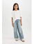 Kız Çocuk Wide Leg Jean Pantolon Yırtık Detaylı Cepli Geniş Bol Paça D3371A824WN 6