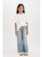 Kız Çocuk Wide Leg Jean Pantolon Yırtık Detaylı Cepli Geniş Bol Paça D3371A824WN 7