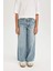 Kız Çocuk Wide Leg Jean Pantolon Yırtık Detaylı Cepli Geniş Bol Paça D3371A824WN 9
