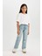 Kız Çocuk Straight Fit Yırtık Detaylı Düz Paça Cepli Jean Pantolon D3370A824WN 8