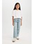 Kız Çocuk Straight Fit Yırtık Detaylı Düz Paça Cepli Jean Pantolon D3370A824WN 9