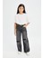 Kız Çocuk Wide Leg Jean Pantolon Yırtık Detaylı Geniş Bol Paça Cepli Antrasit D3372A824WN 7