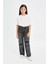 Kız Çocuk Wide Leg Jean Pantolon Yırtık Detaylı Geniş Bol Paça Cepli Antrasit D3372A824WN 8