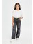 Kız Çocuk Wide Leg Jean Pantolon Yırtık Detaylı Geniş Bol Paça Cepli Antrasit D3372A824WN 9