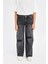 Kız Çocuk Wide Leg Jean Pantolon Yırtık Detaylı Geniş Bol Paça Cepli Antrasit D3372A824WN 10