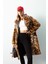 Relax Fit Leopar Desenli Ceket Yaka Cepli Uzun Suni Kürk Kaban D4005AX24WN 13