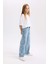 Kız Çocuk Wide Leg Kargo Cepli Geniş Bol Paça Jean Pantolon D3718A824WN 16
