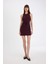 Bodycon Vücuda Oturan Bisiklet Yaka Drapeli Basic Düz Kolsuz Mini Bordo Elbise D3065AX24AU 7
