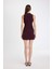 Bodycon Vücuda Oturan Bisiklet Yaka Drapeli Basic Düz Kolsuz Mini Bordo Elbise D3065AX24AU 11