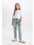 Kız Çocuk Okul Mom Fit Yırtık Detaylı Dar Paça Jean Pantolon D3524A824WN 9