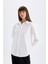 Oversize Geniş Kalıp Poplin Uzun Kollu Basic Düz Beyaz Gömlek T8735AZ24AU 11