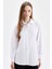 Beyaz Relax Fit Gömlek Yaka Poplin Basic Düz Uzun Kollu Gömlek Tunik D4159AX24AU 6