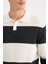 Standart Fit Polo Yaka Çizgili Triko Kazak D3590AX24WN 11