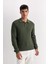 Haki Standart Fit Normal Kesim Polo Yaka Triko Kazak D3589AX24WN 8