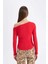 Kırmızı Slim Fit Dar Kesim Tek Omuzlu Ribana Basic Düz Uzun Kollu Tişört D4970AX24AU 14