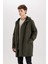 Su İtici Regular Fit Kapüşonlu Fermuarlı Cepli Uzun Mevsimlik Yağmurluk Hafif Mont D5031AX24WN 12