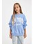 Kız Çocuk Oversize Geniş Kalıp Bisiklet Yaka Baskılı Sweatshirt D2880A824WN 7