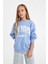 Kız Çocuk Oversize Geniş Kalıp Bisiklet Yaka Baskılı Sweatshirt D2880A824WN 9